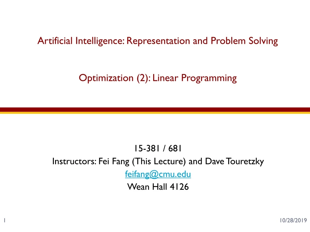 artificial intelligence representation and problem solving optimization 2 linear programming n.