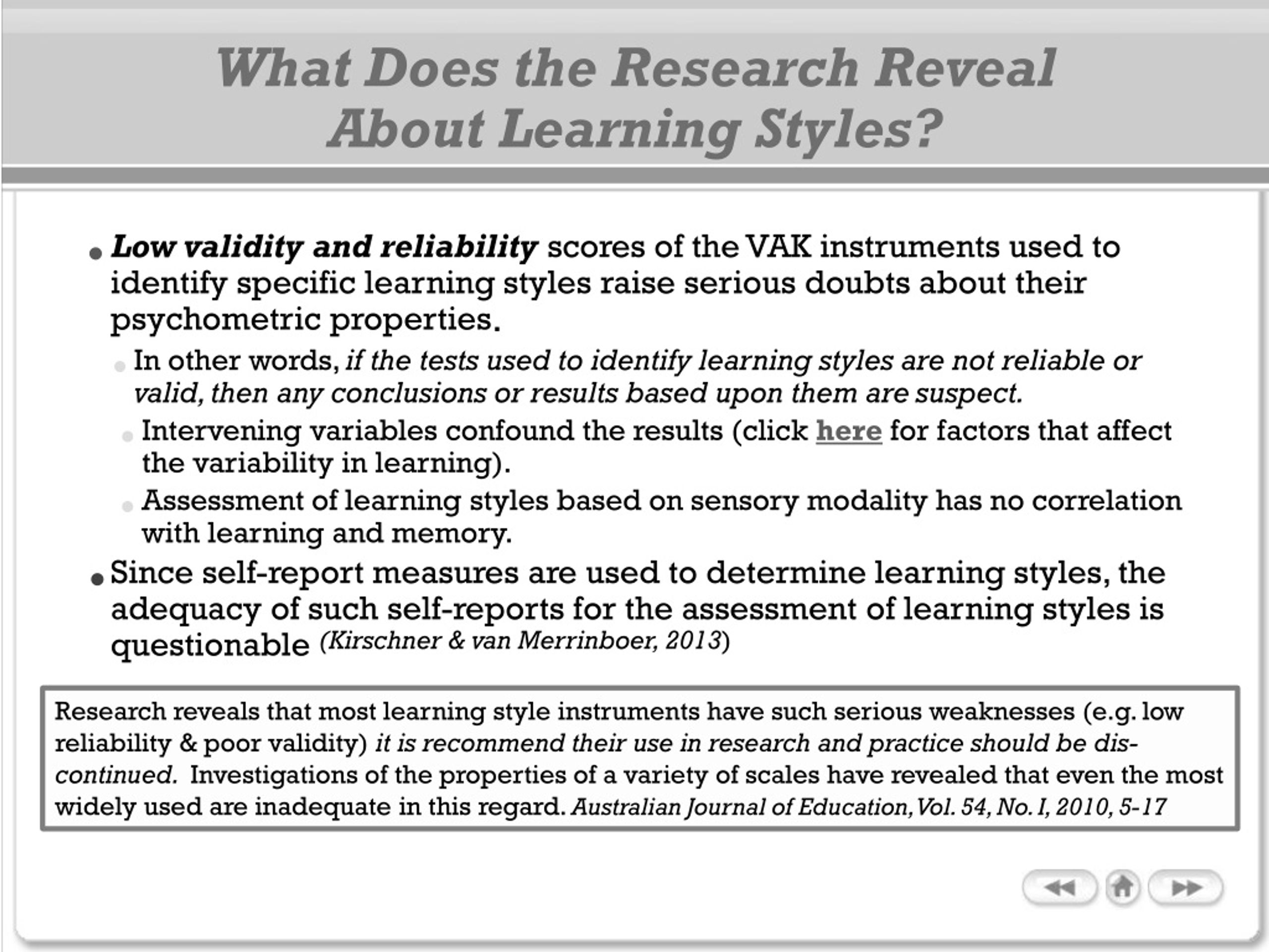 research findings on learning style