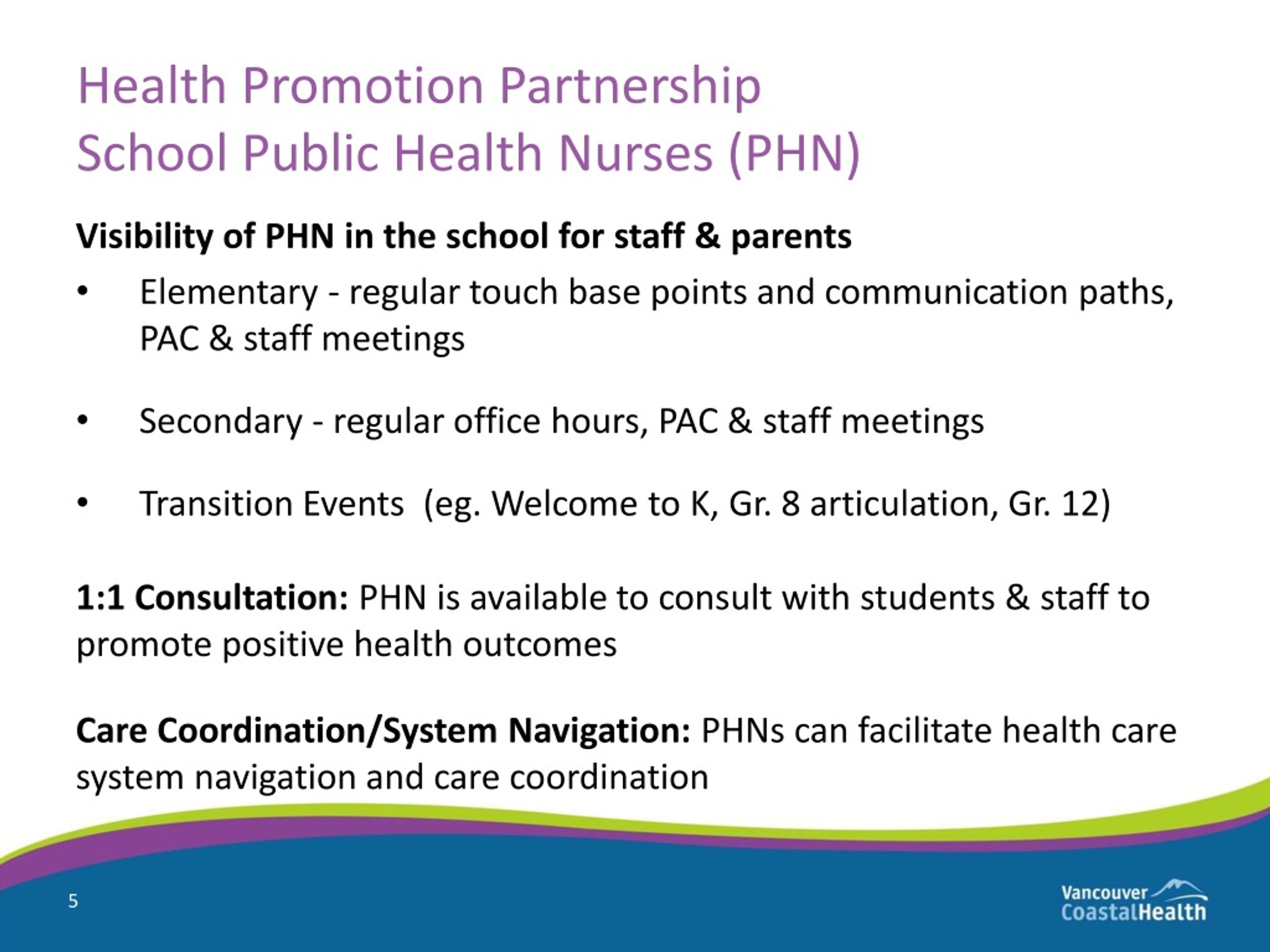 PPT Public Health Nurse Role School Health Promotion VSB ProD Session