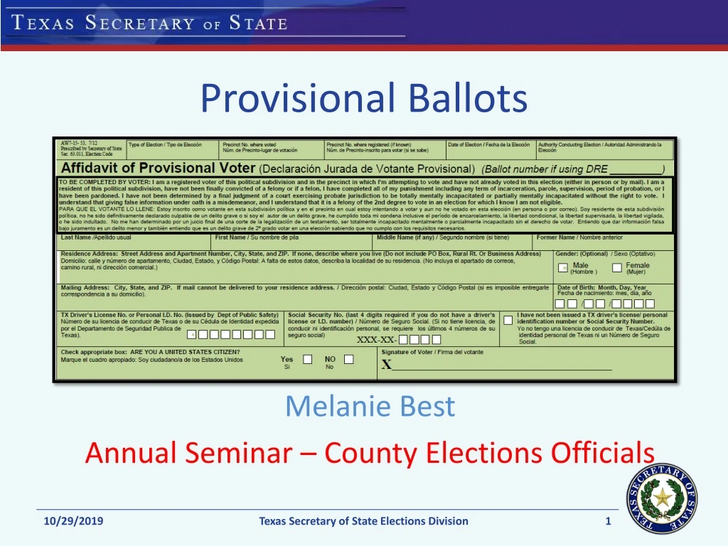 provisional ballots n.