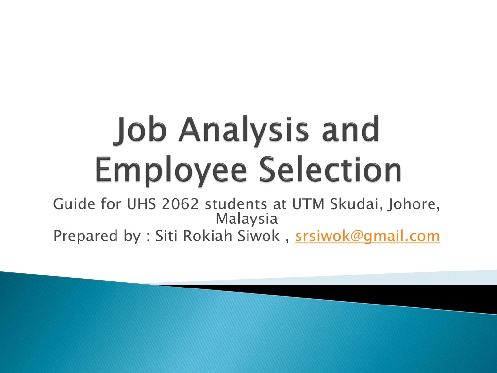 j ob analysis and employee selection n.