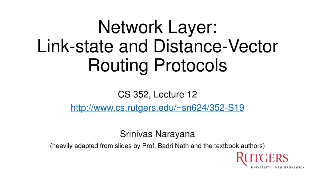 PPT - Network Layer: Link-state and Distance-Vector Routing Protocols ...