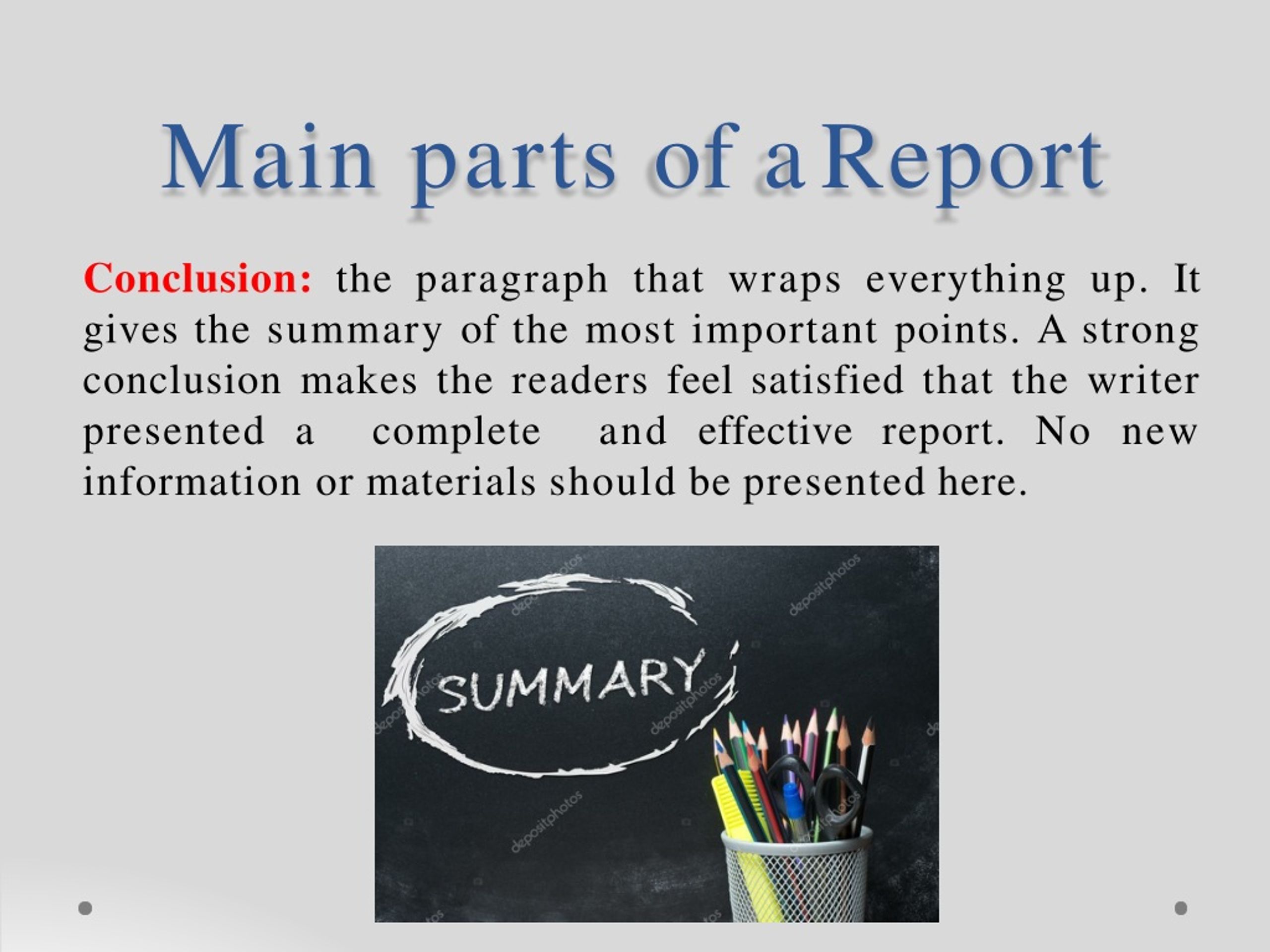 parts of a report presentation