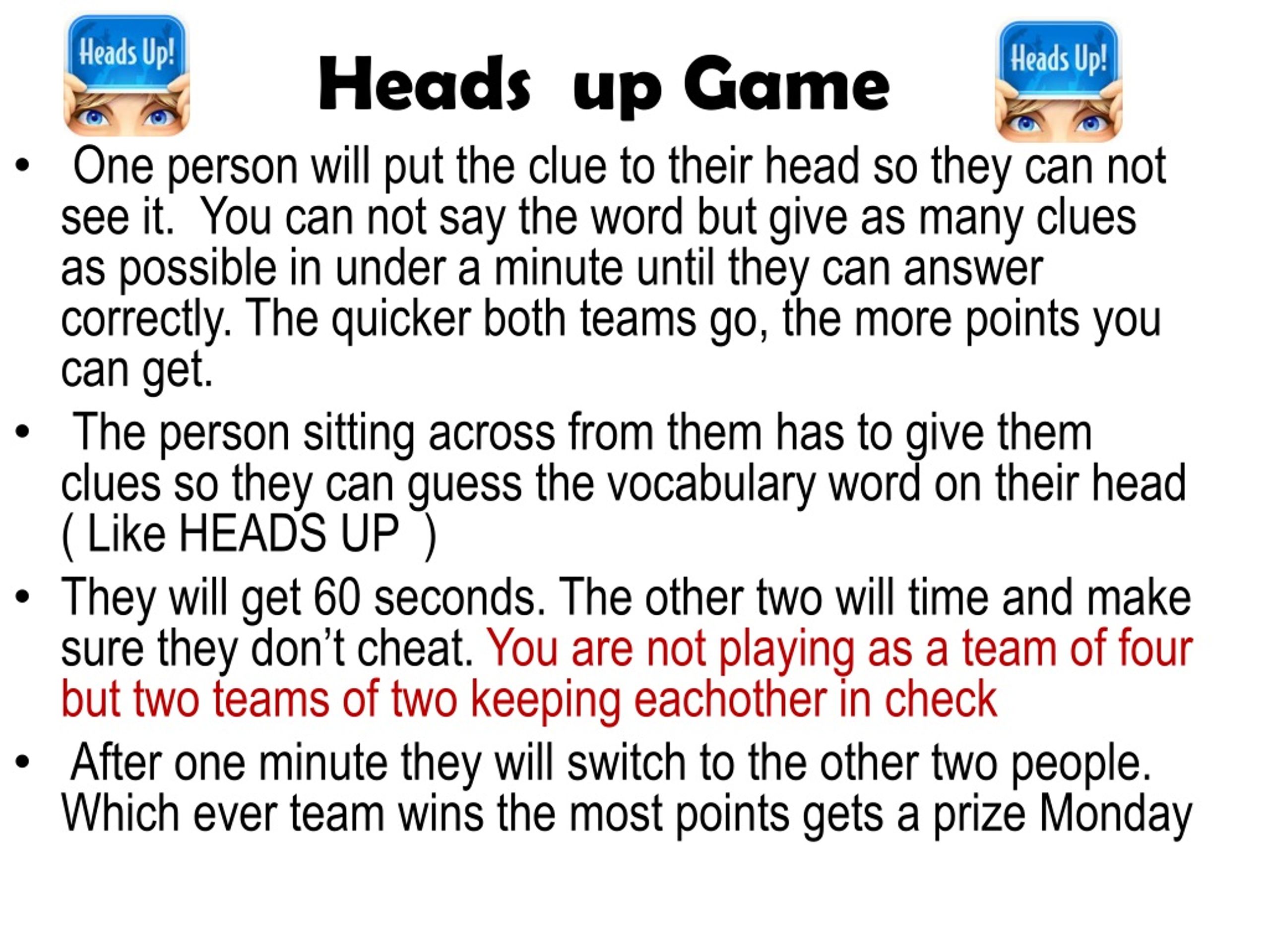 PPT - Heads up Game PowerPoint Presentation, free download - ID:8814014