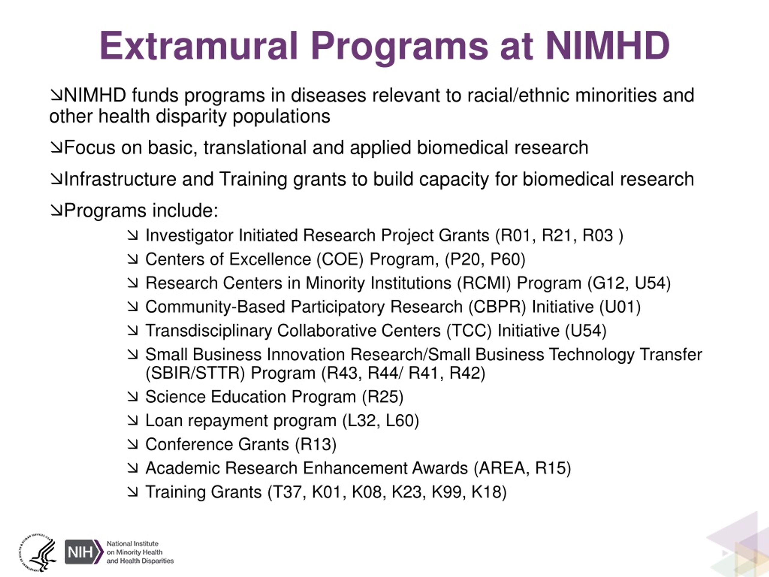 PPT NIMHD Mission and Funding Opportunities PowerPoint