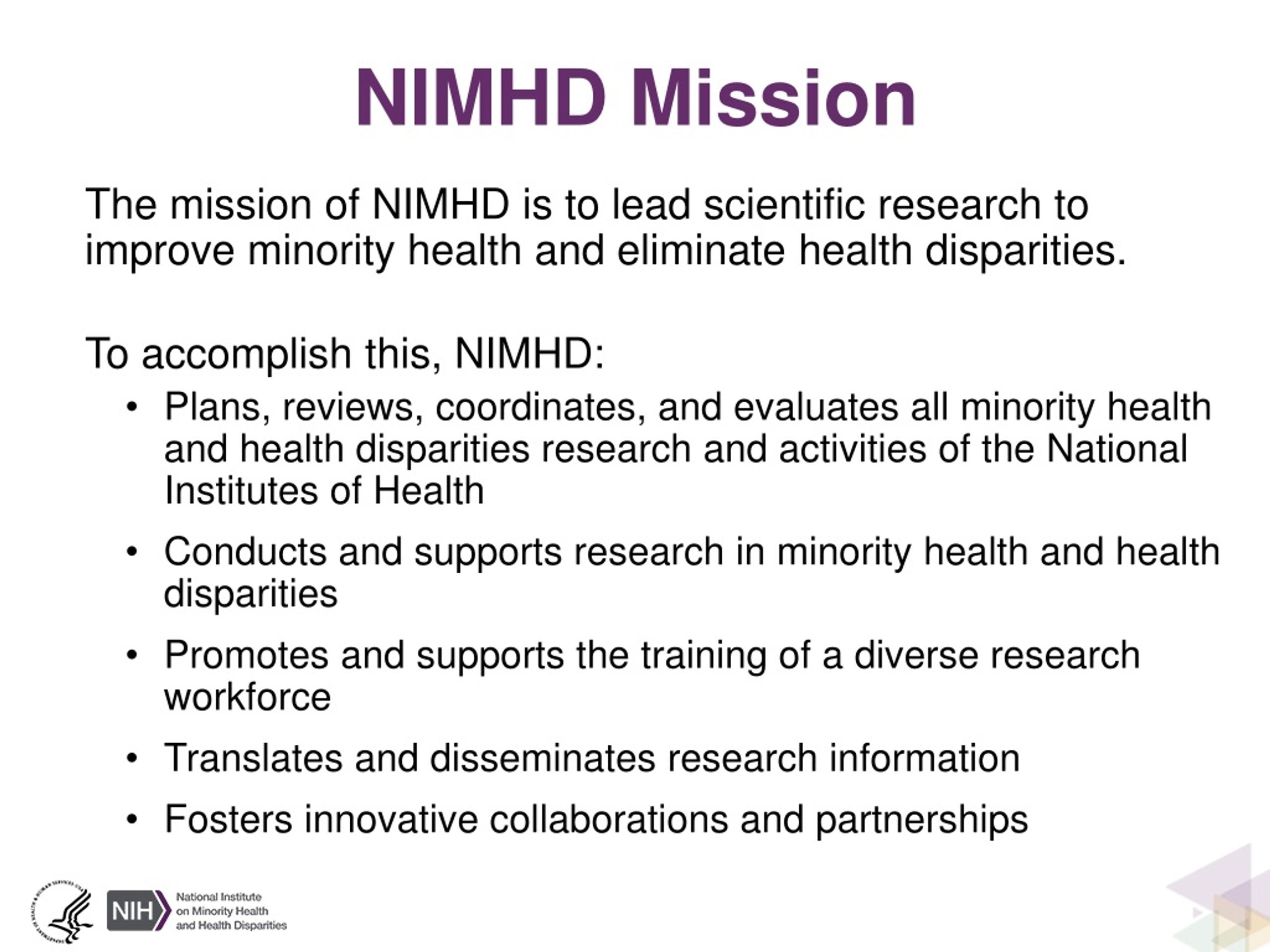 PPT NIMHD Mission and Funding Opportunities PowerPoint