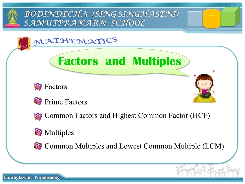 factors and multiples n.