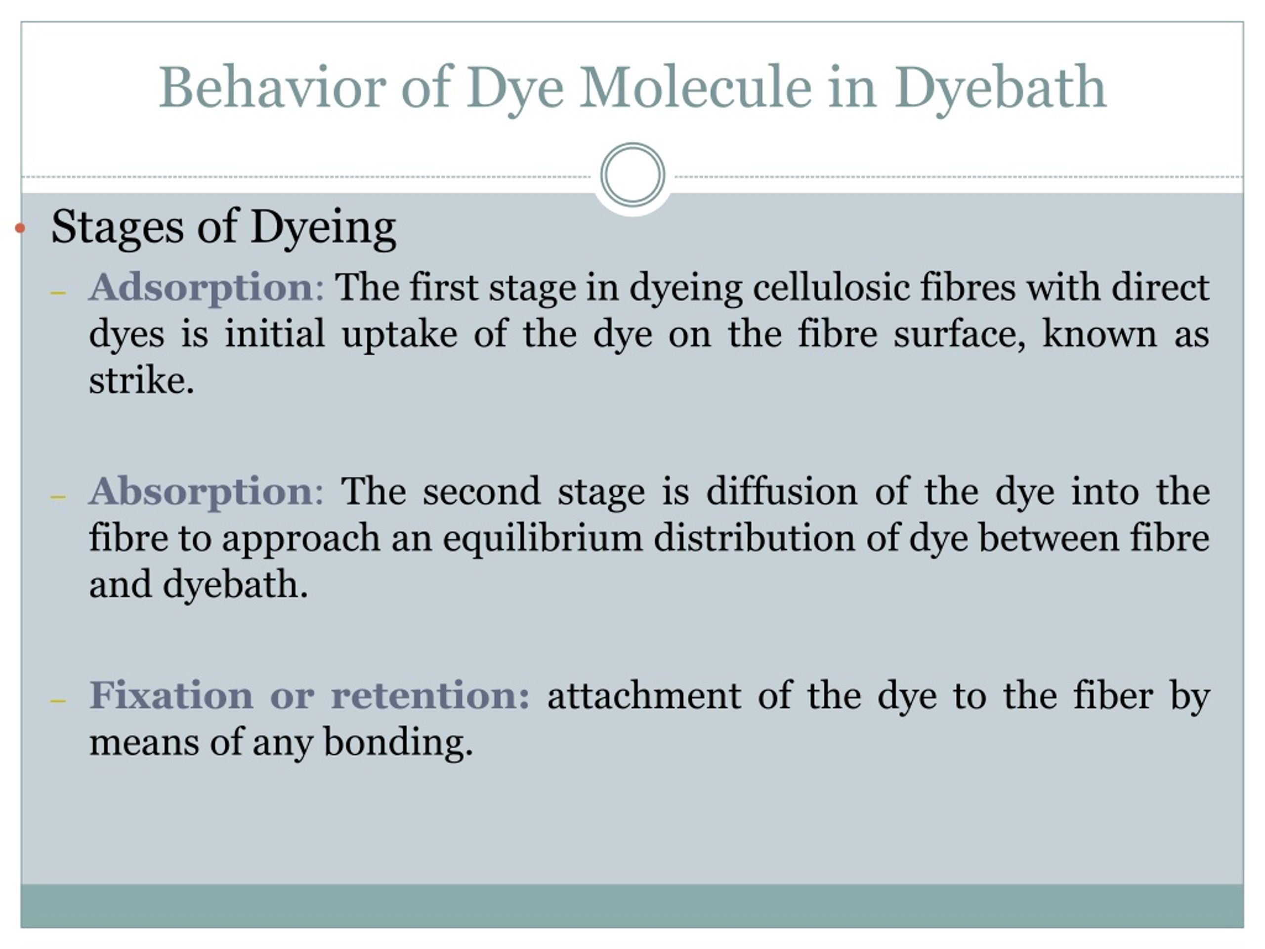 Stages of dyeing