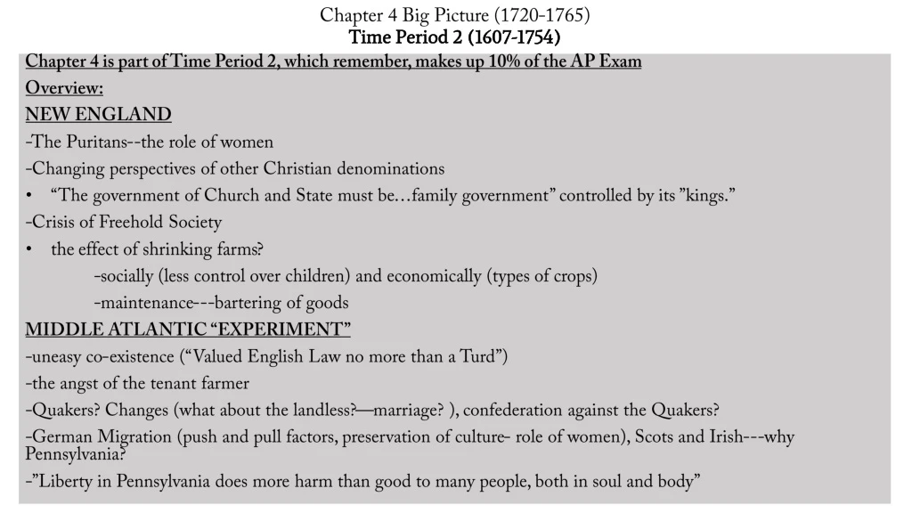 PPT - Chapter 4 Big Picture (1720-1765) Time Period 2 (1607-1754 ...