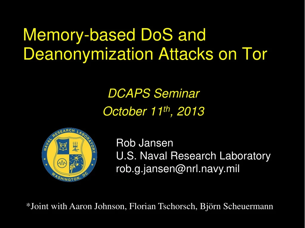 memory based dos and deanonymization attacks on tor n.