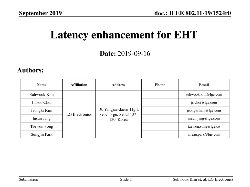 latency enhancement for eht n.