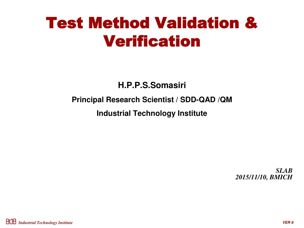 PPT - Test Method Validation & Verification PowerPoint Presentation ...