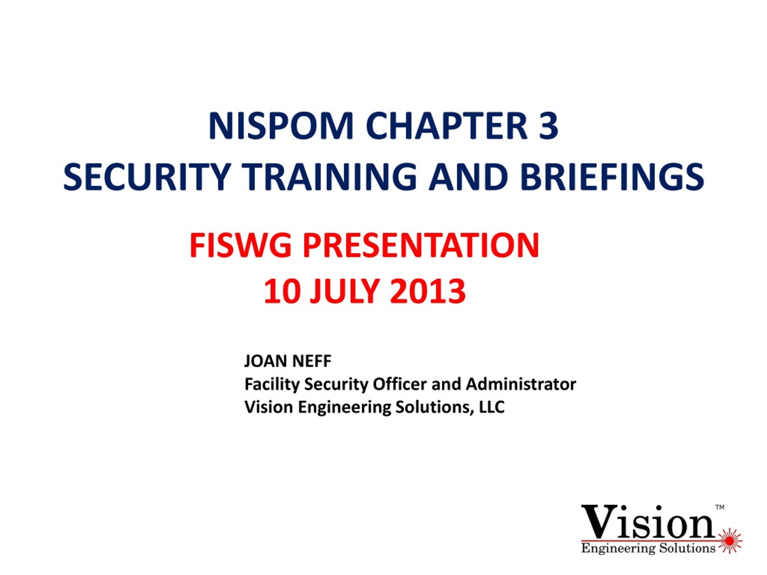 PPT NISPOM CHAPTER SECURITY TRAINING AND BRIEFINGS PowerPoint Presentation ID