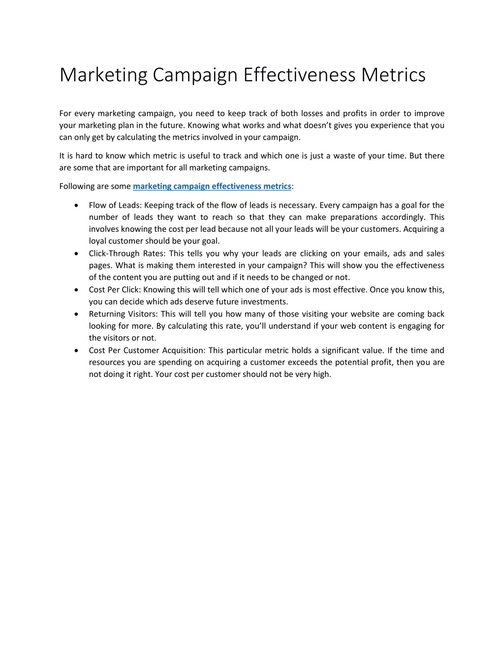 marketing campaign effectiveness metrics n.