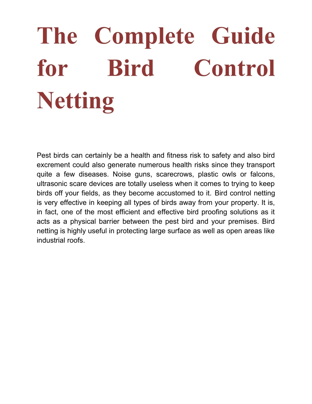 the complete guide for bird control netting n.