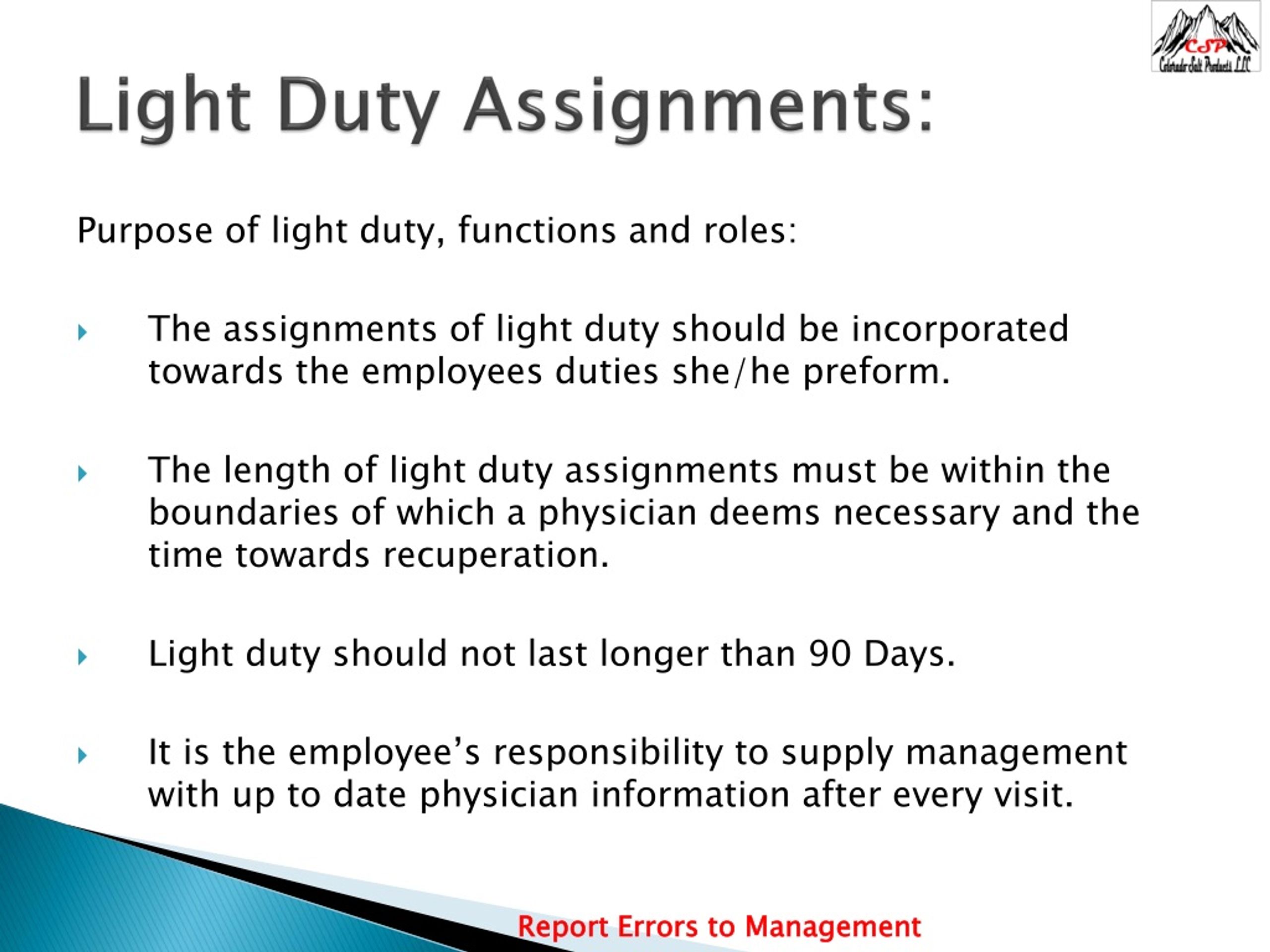 light duty assignments