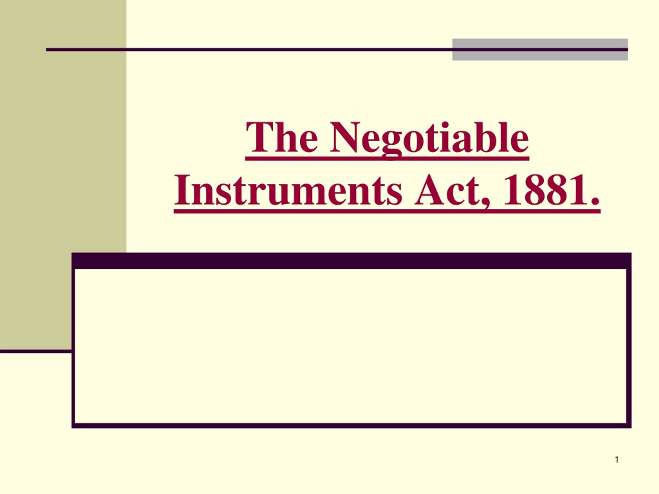 PPT The Negotiable Instruments Act, 1881. PowerPoint Presentation