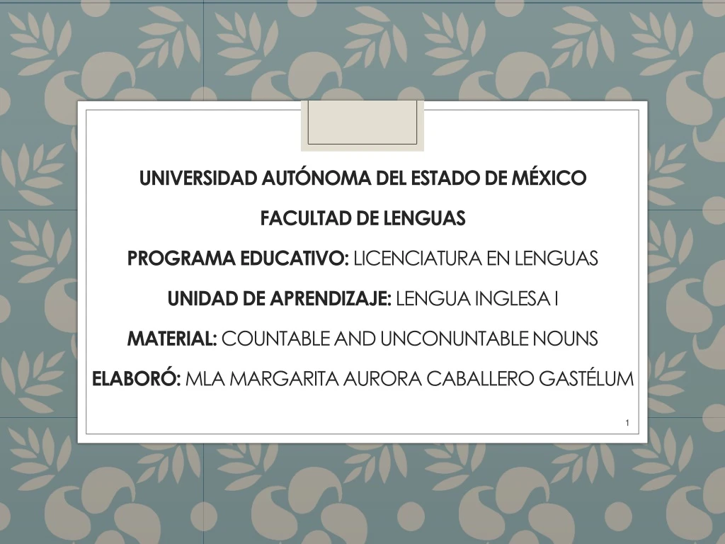 PPT - INGLÉS I COUNTABLE AND UNCOUNTABLE NOUNS PowerPoint Presentation ...