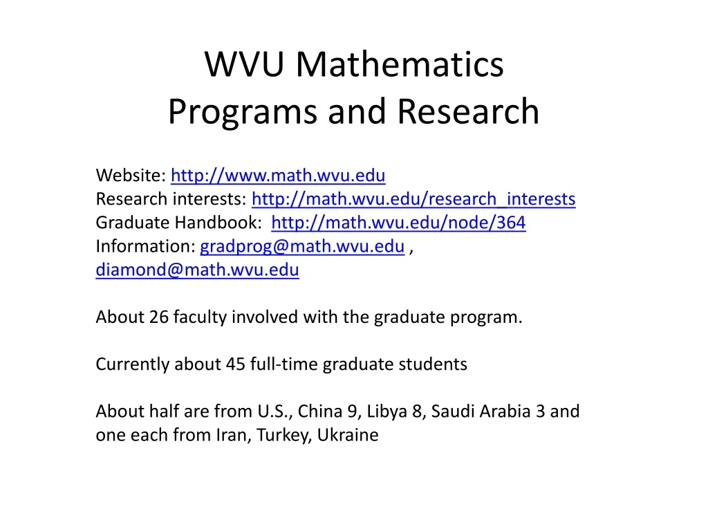 PPT WVU Mathematics Programs and Research PowerPoint Presentation