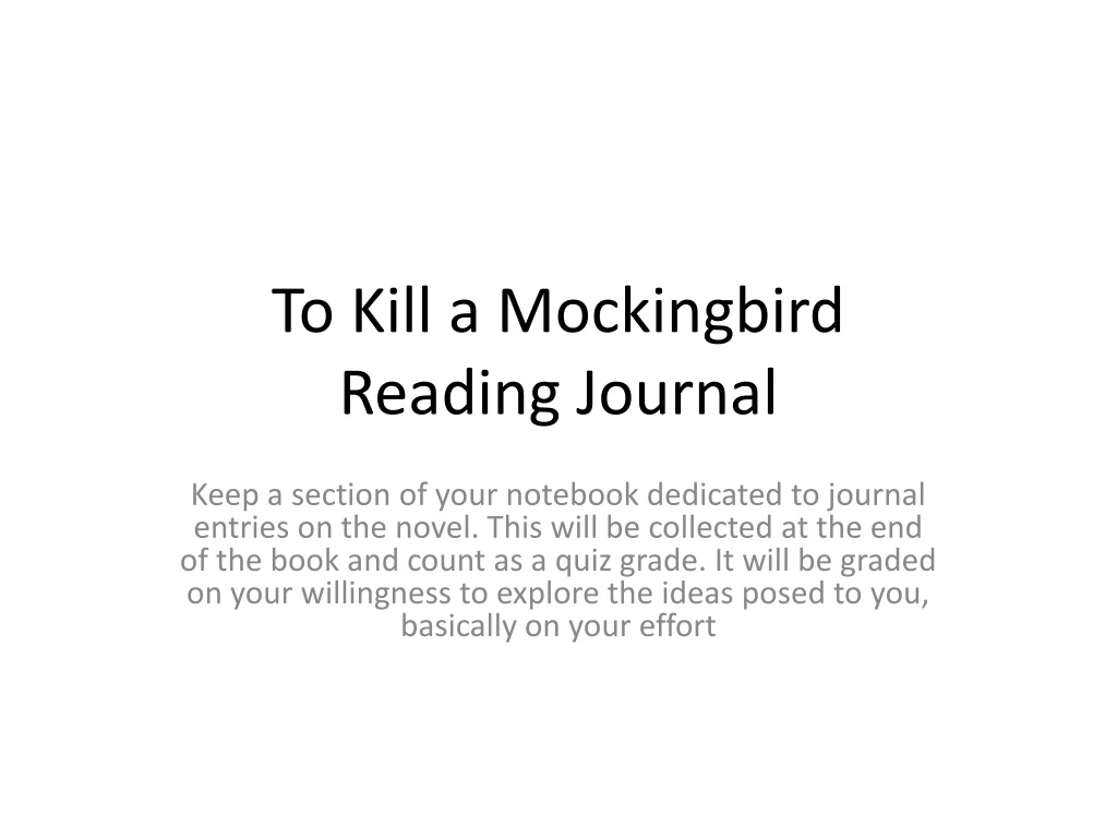 to kill a mockingbird reading journal n.