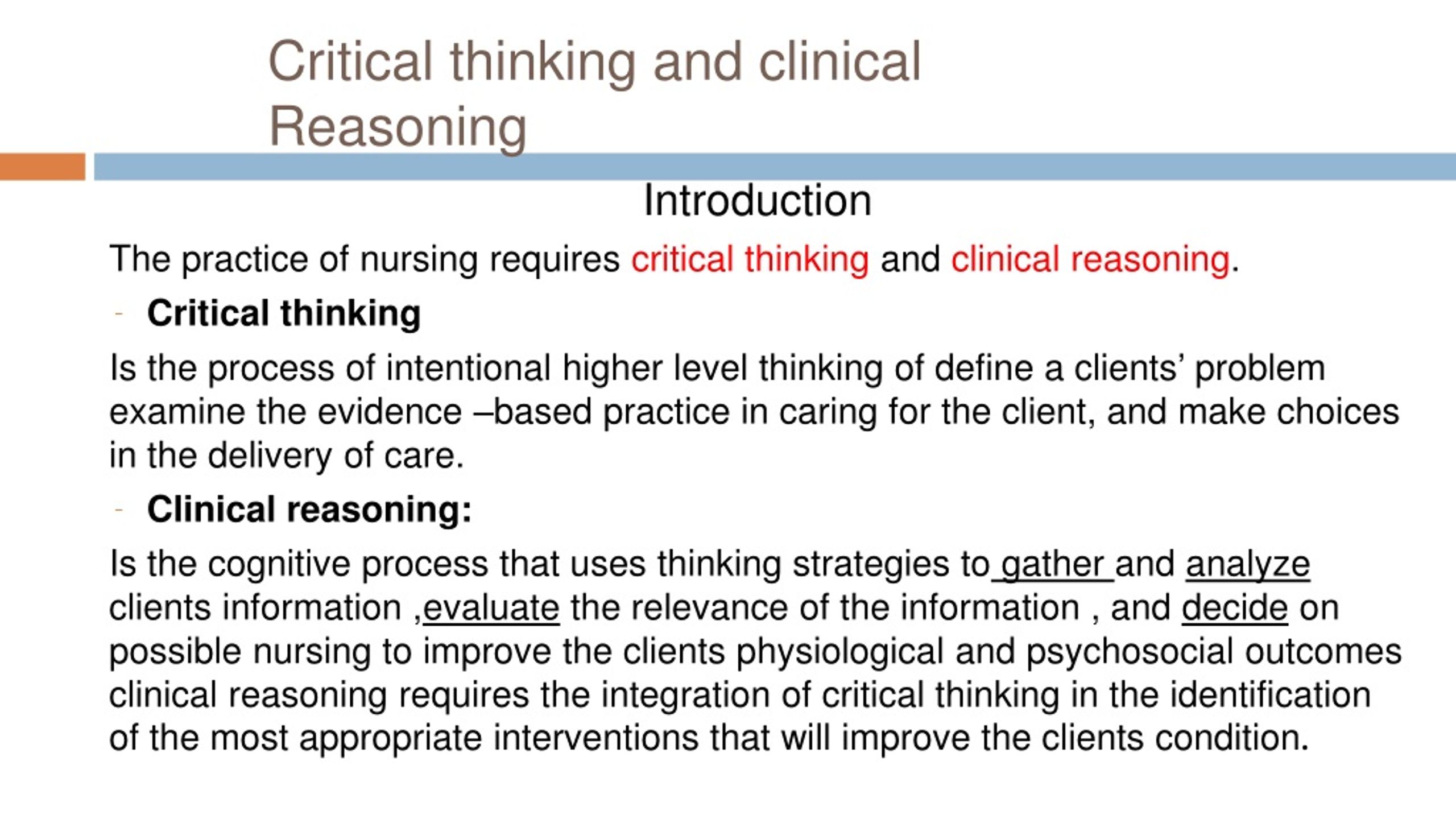critical thinking and clinical reasoning chapter 10