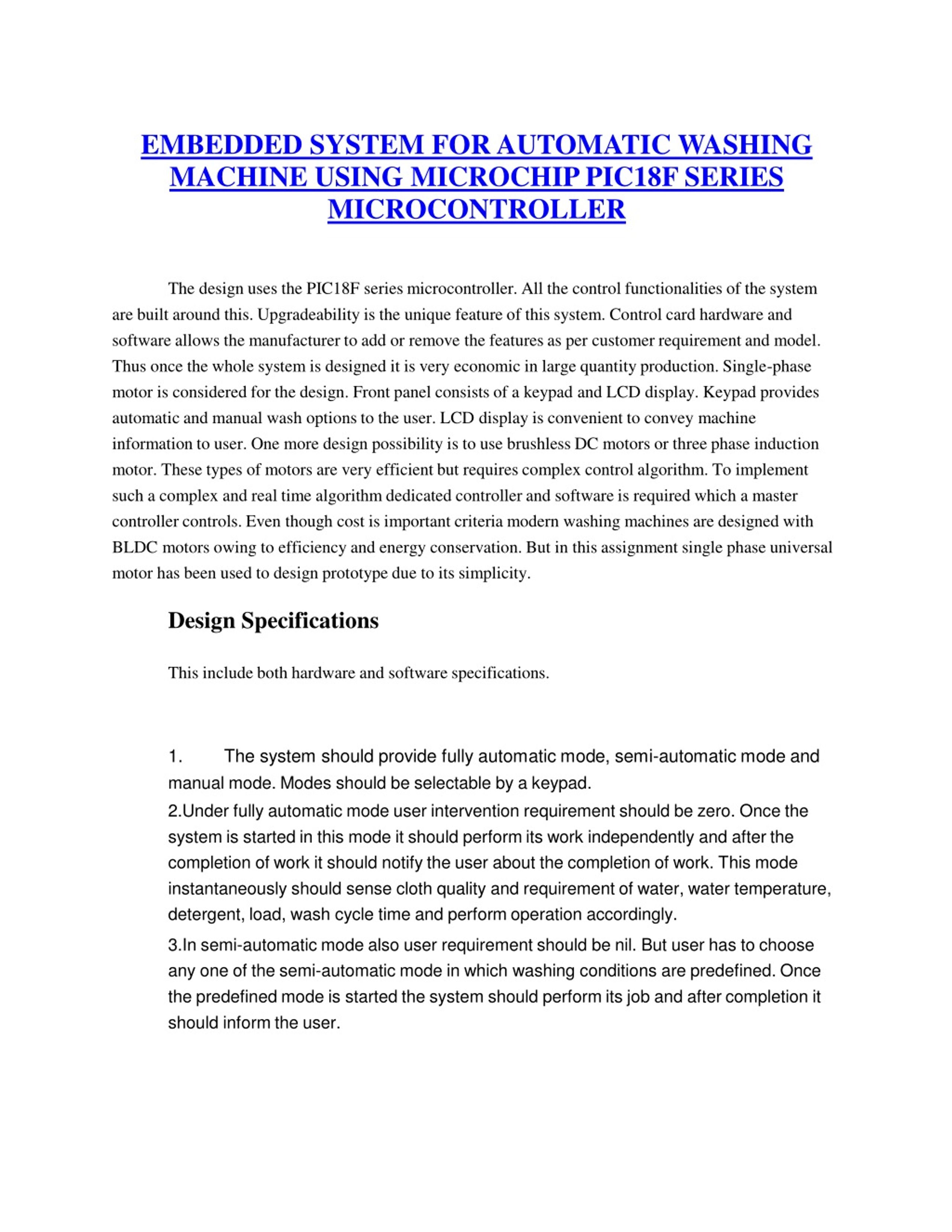 case study of embedded system for washing machine