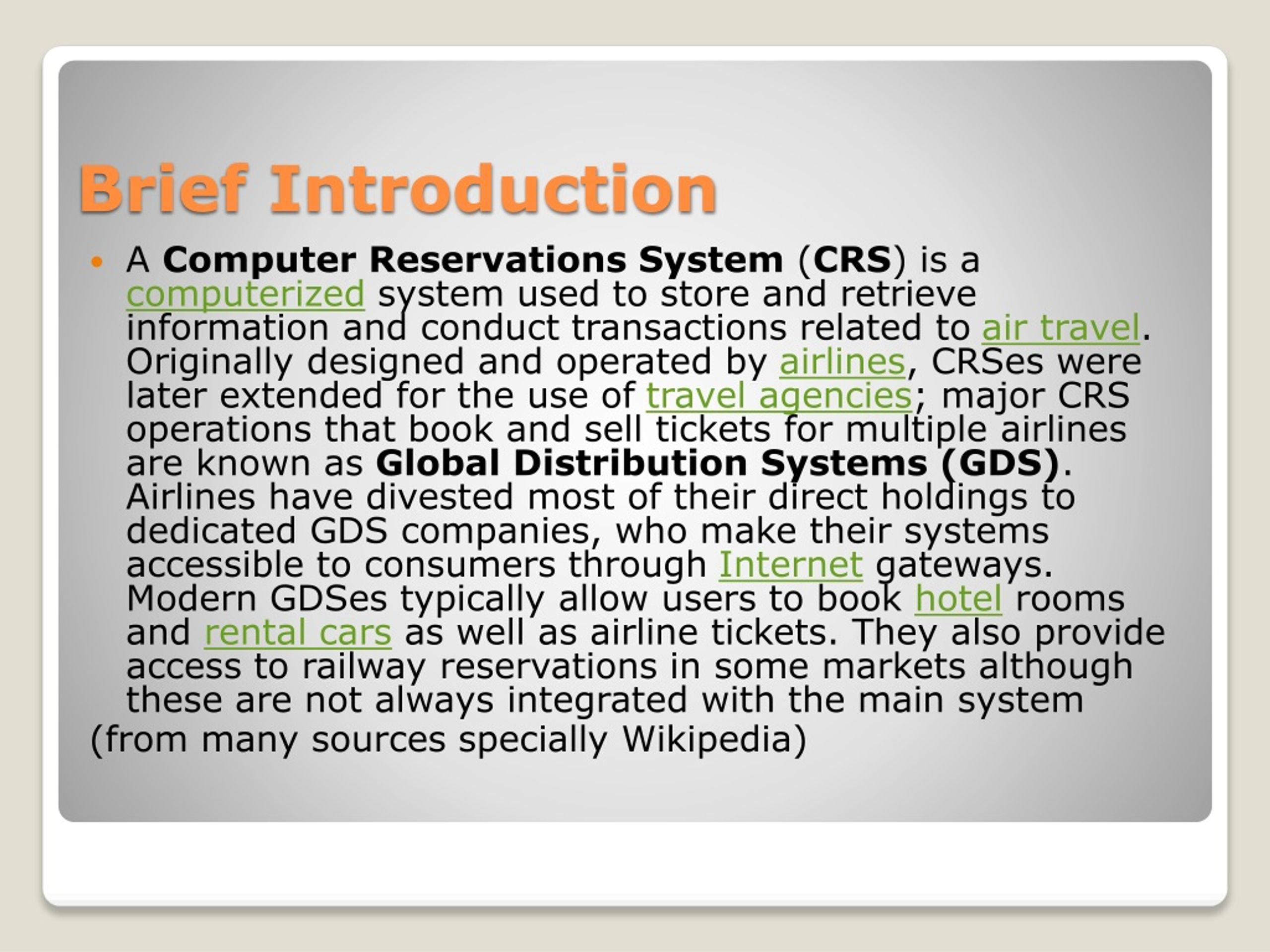 PPT - Computerized Reservation System / Global Distribution System (CRS ...