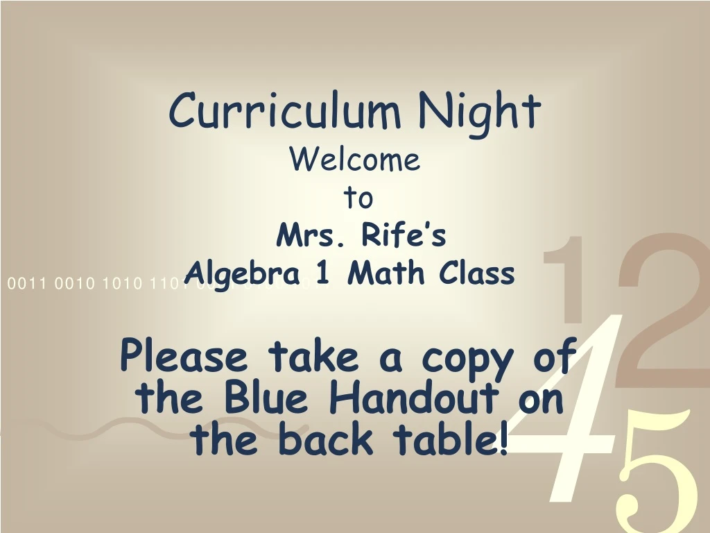 curriculum night n.