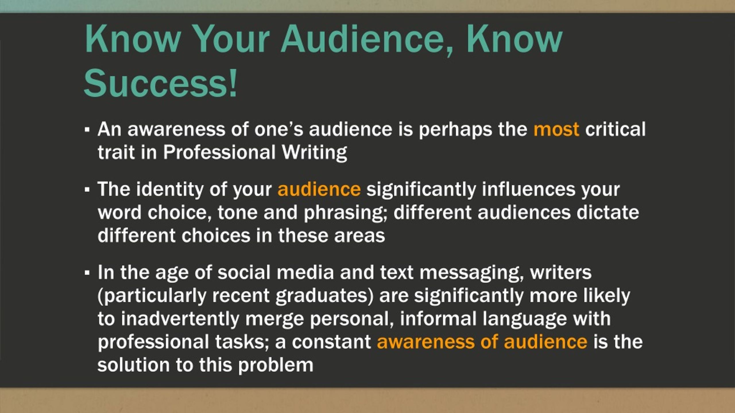 PPT Professional Writing Understanding Audience, Tone