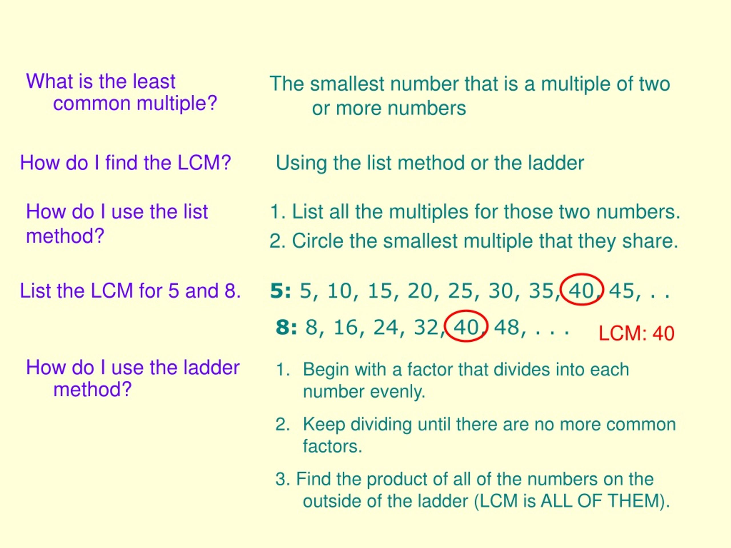 LCM of 35 and 40 - Explanation and Methods