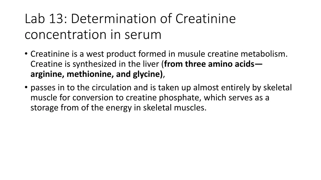 lab 13 determination of creatinine concentration in serum n.