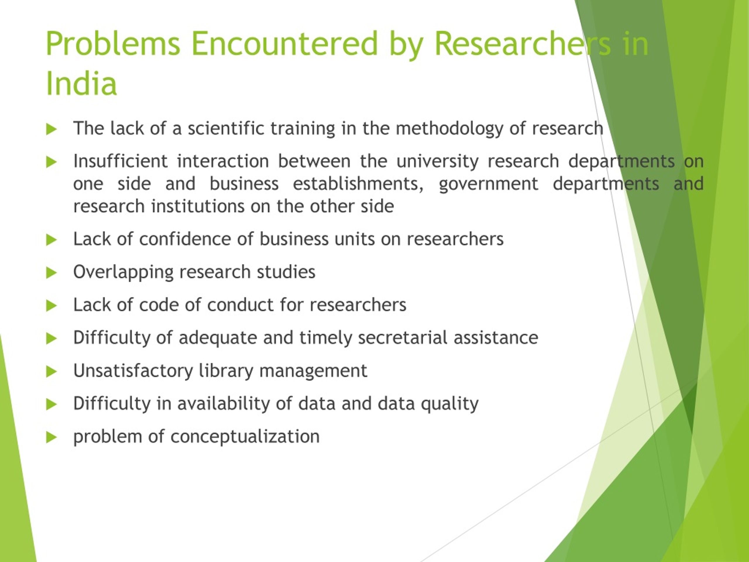 research problems encountered by the researcher