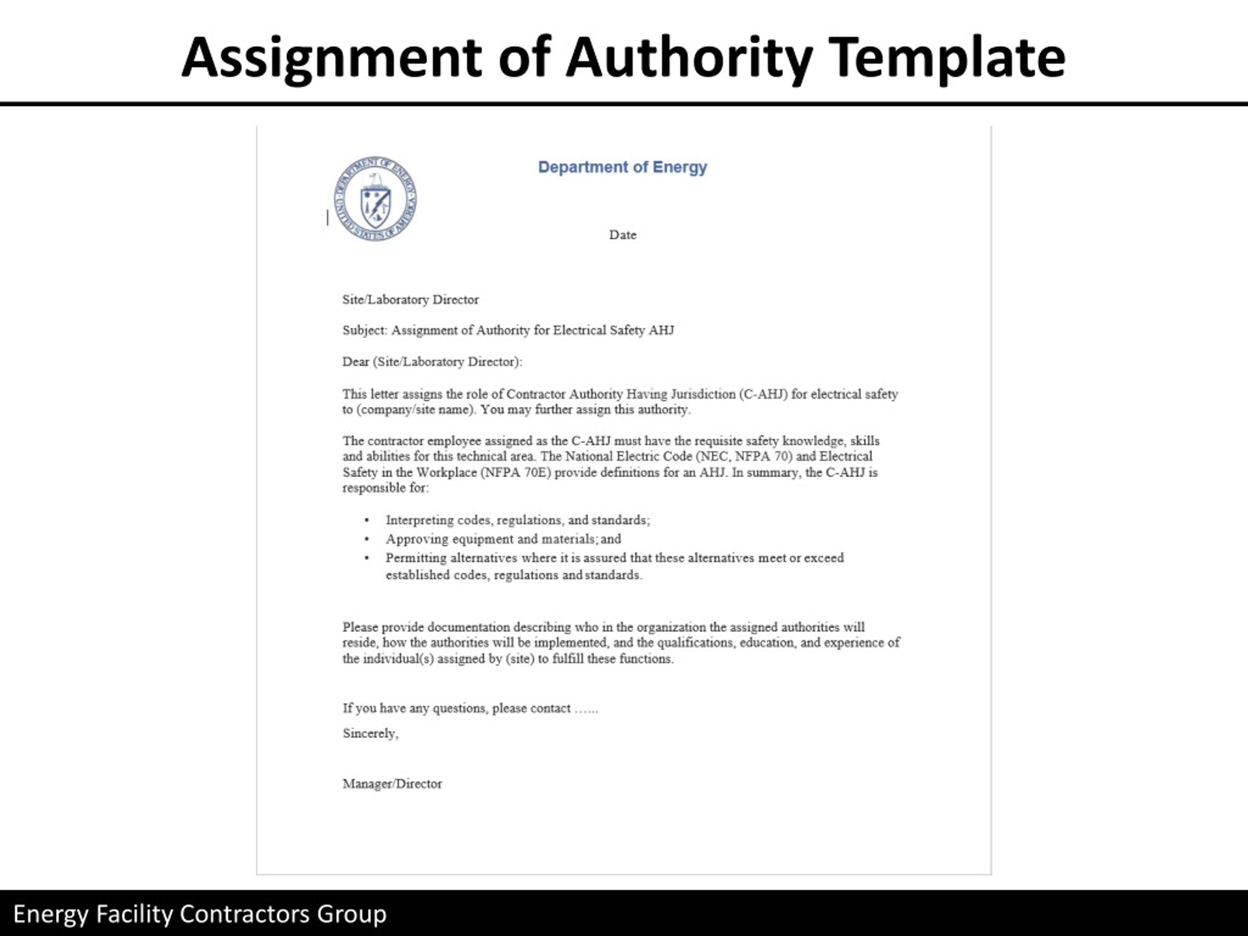 assignment of authority