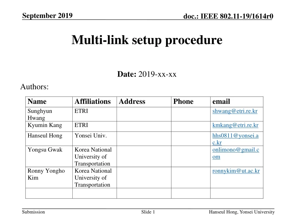 multi link setup procedure n.