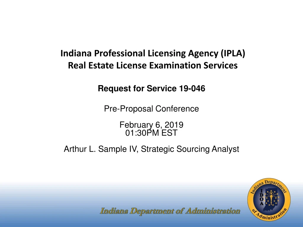 PPT Indiana Department of Administration PowerPoint Presentation