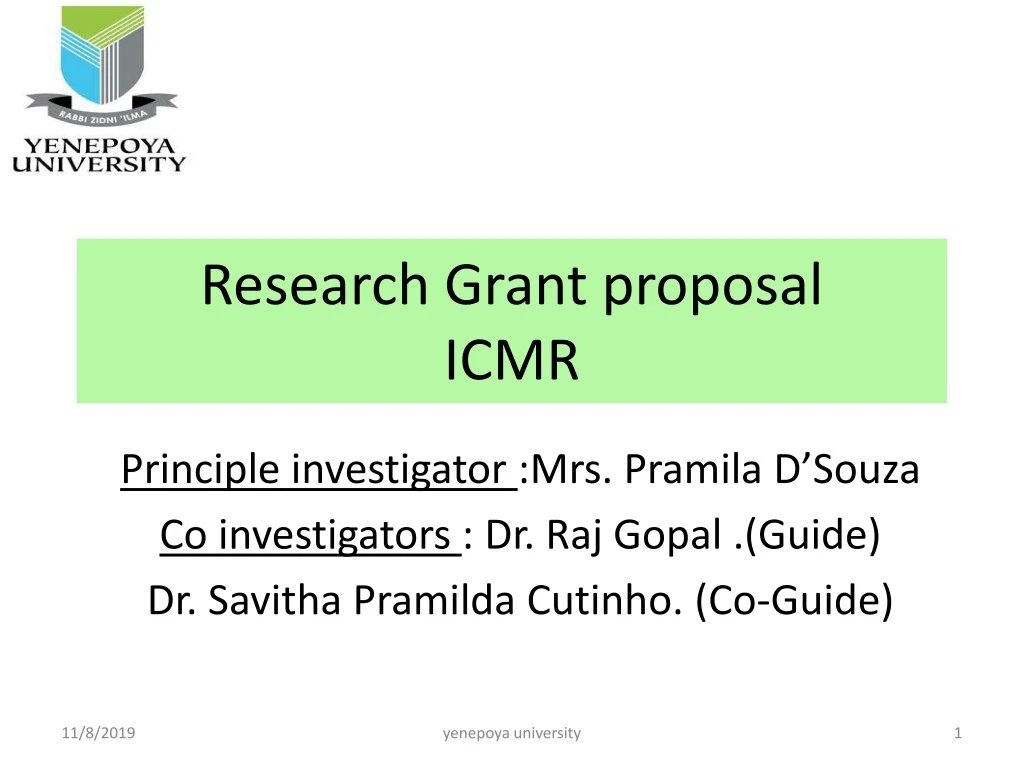 PPT Research Grant proposal ICMR PowerPoint Presentation, free