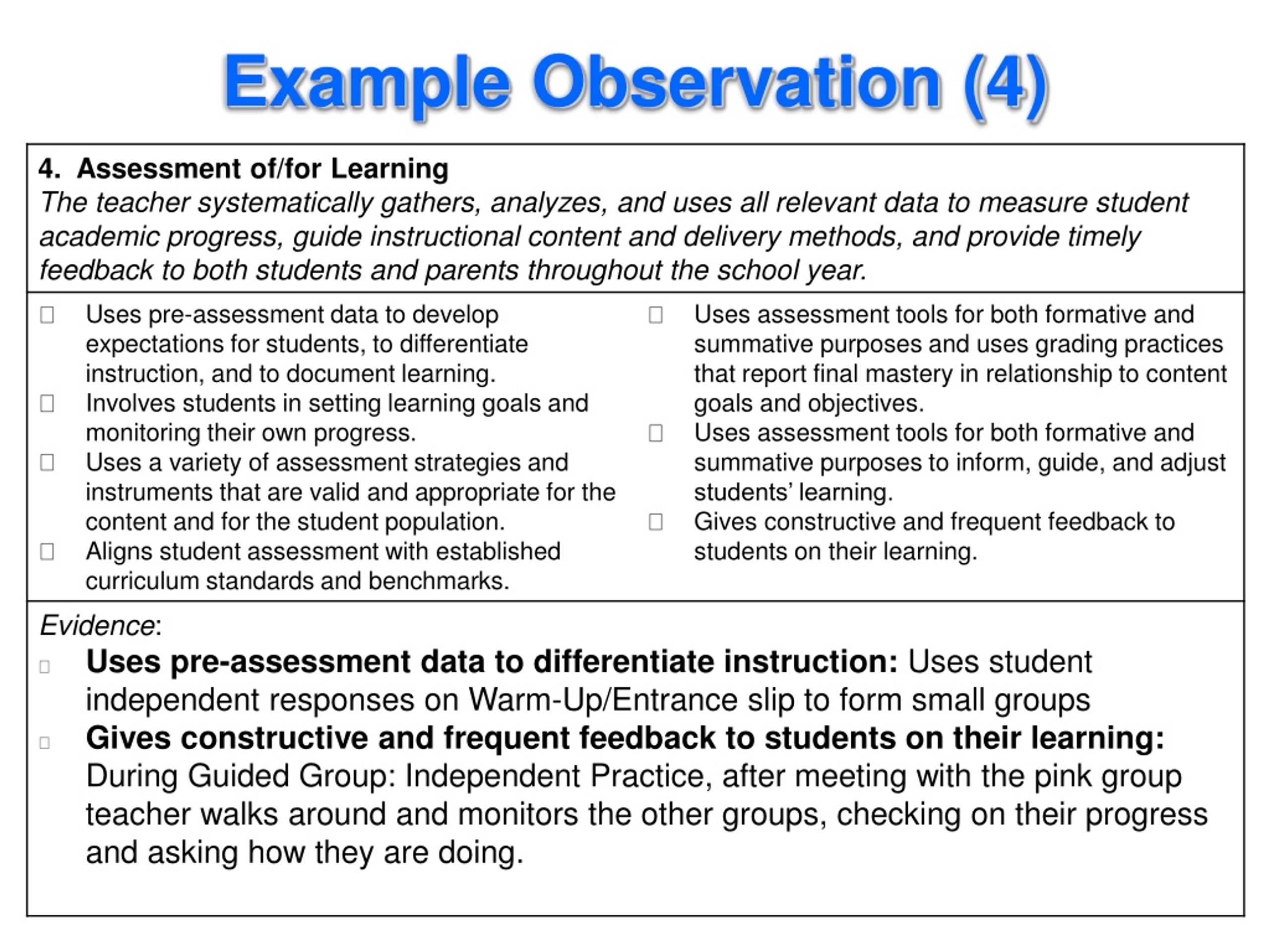 Observation Feedback Sample