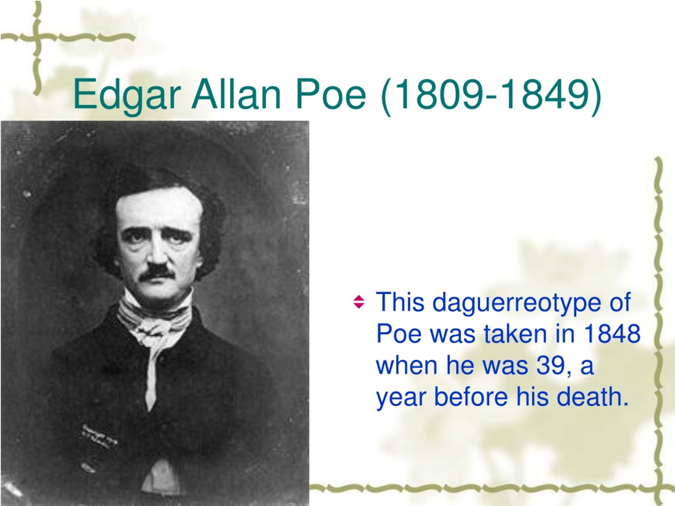 Ppt Edgar Allan Poe 1809 1849 Powerpoint Presentation Free