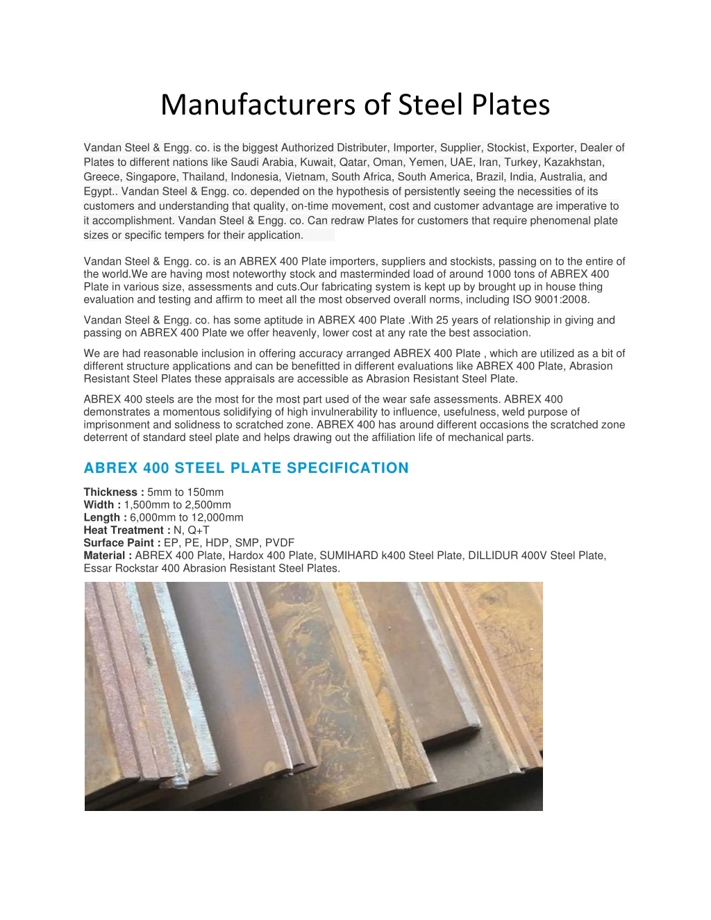 manufacturers of steel plates n.