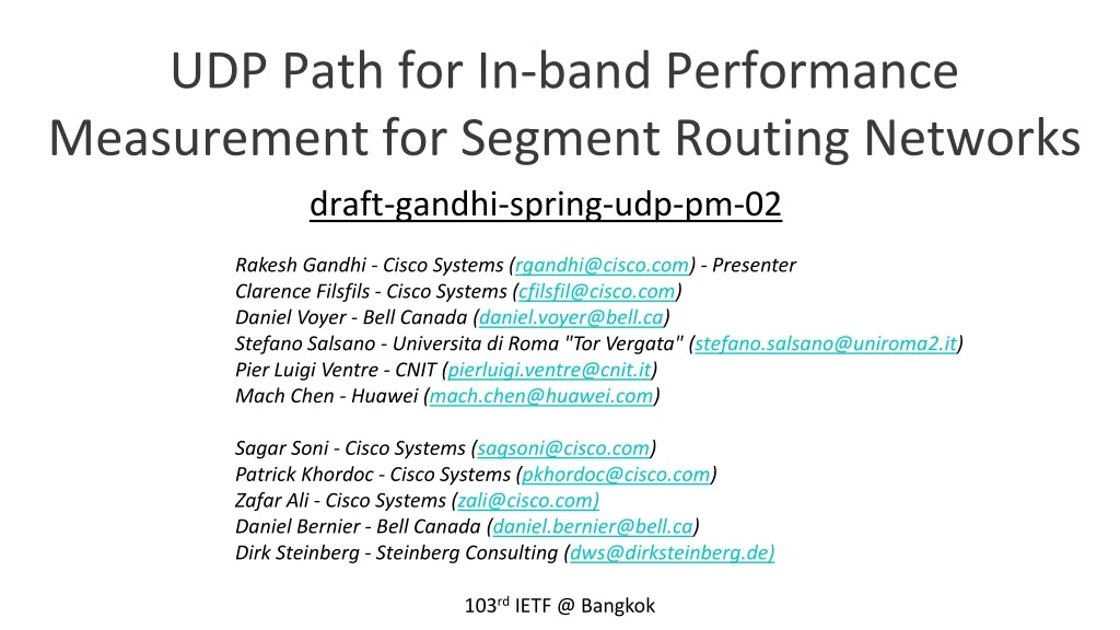 udp path for in band performance measurement n.