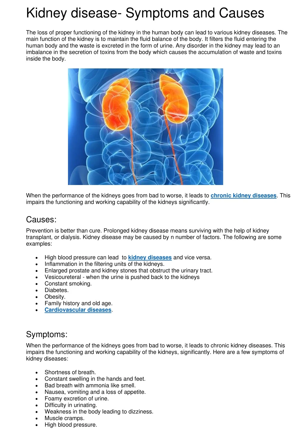 kidney disease symptoms and causes the loss n.