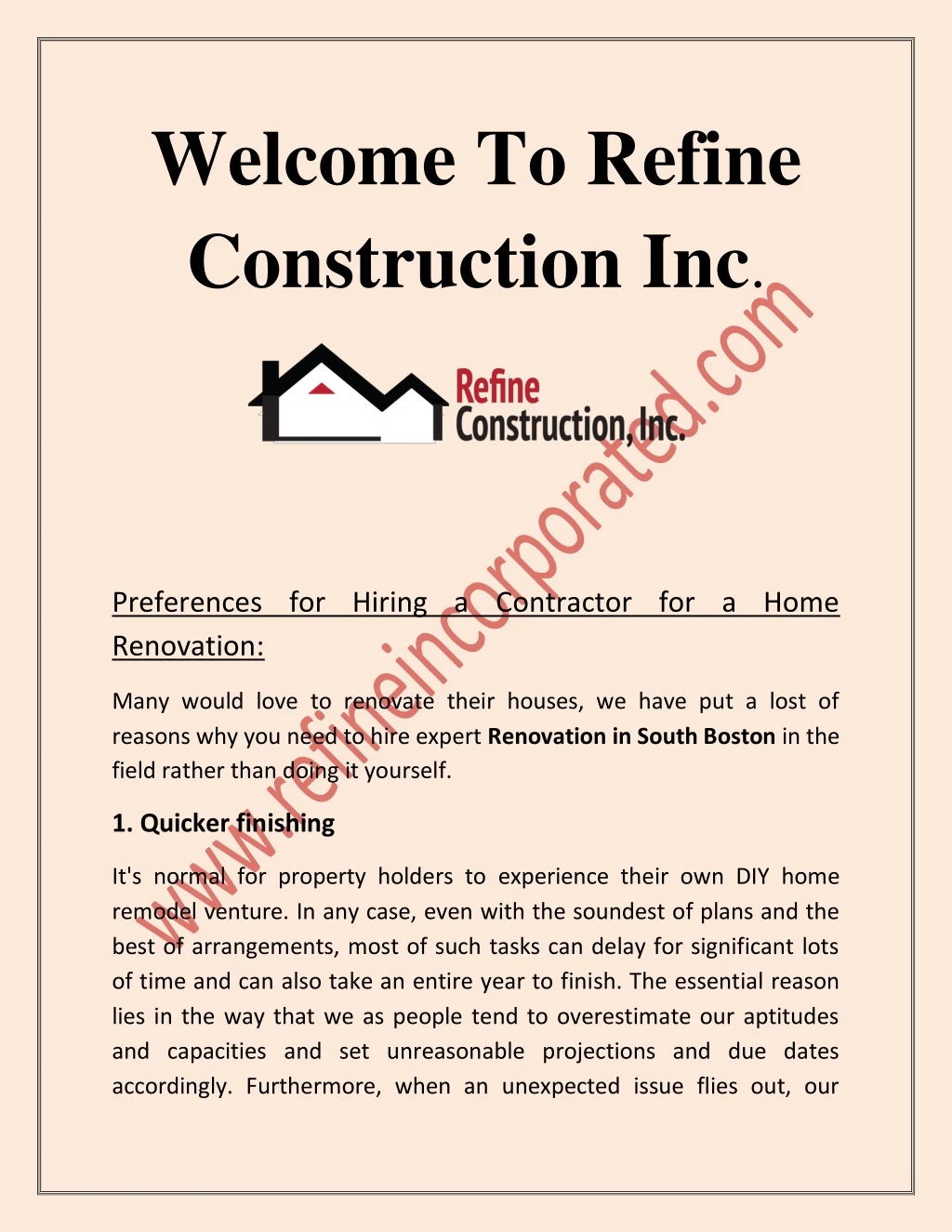 welcome to refine construction inc n.