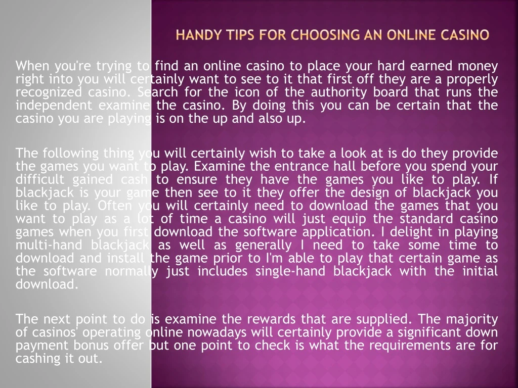 handy tips for choosing an online casino n.