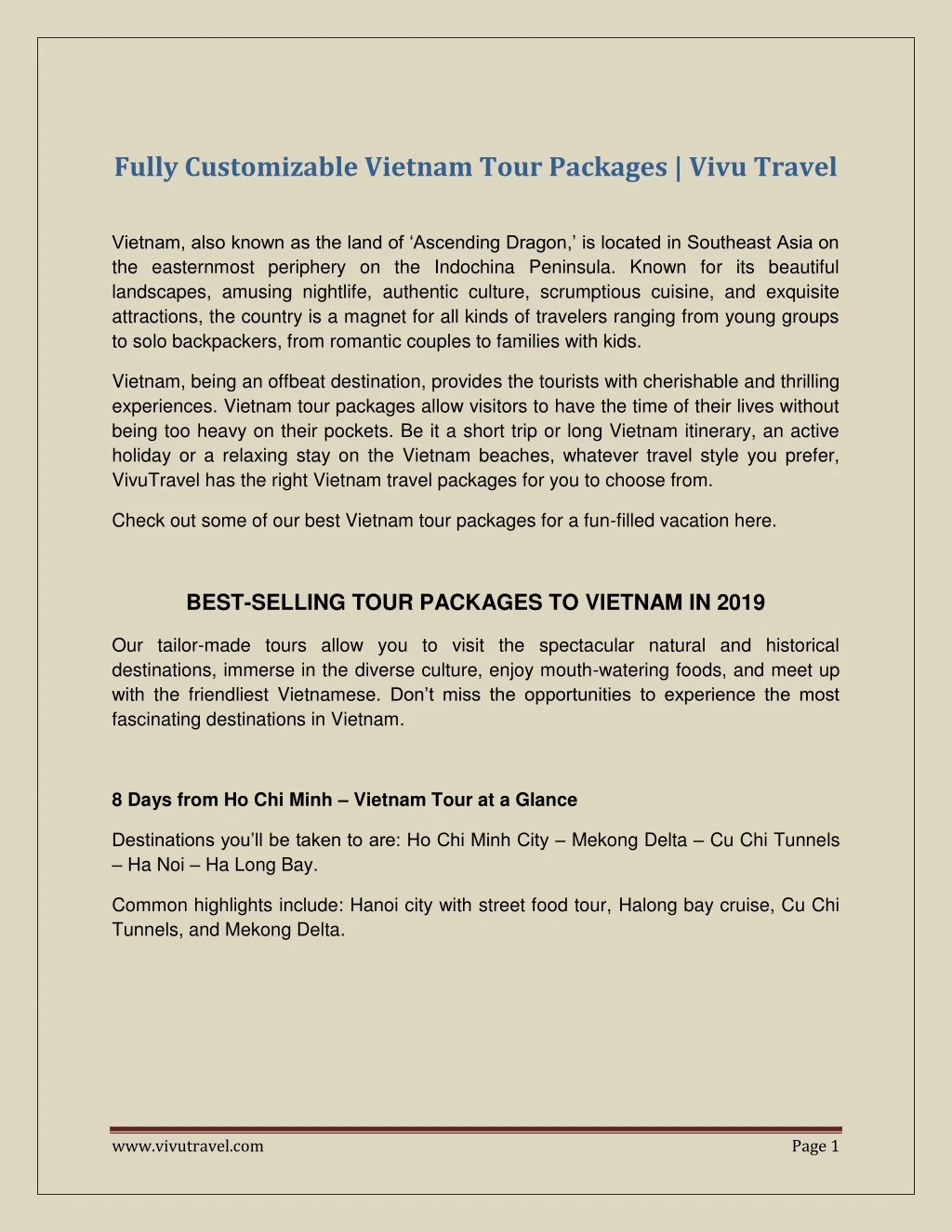 fully customizable vietnam tour packages vivu n.