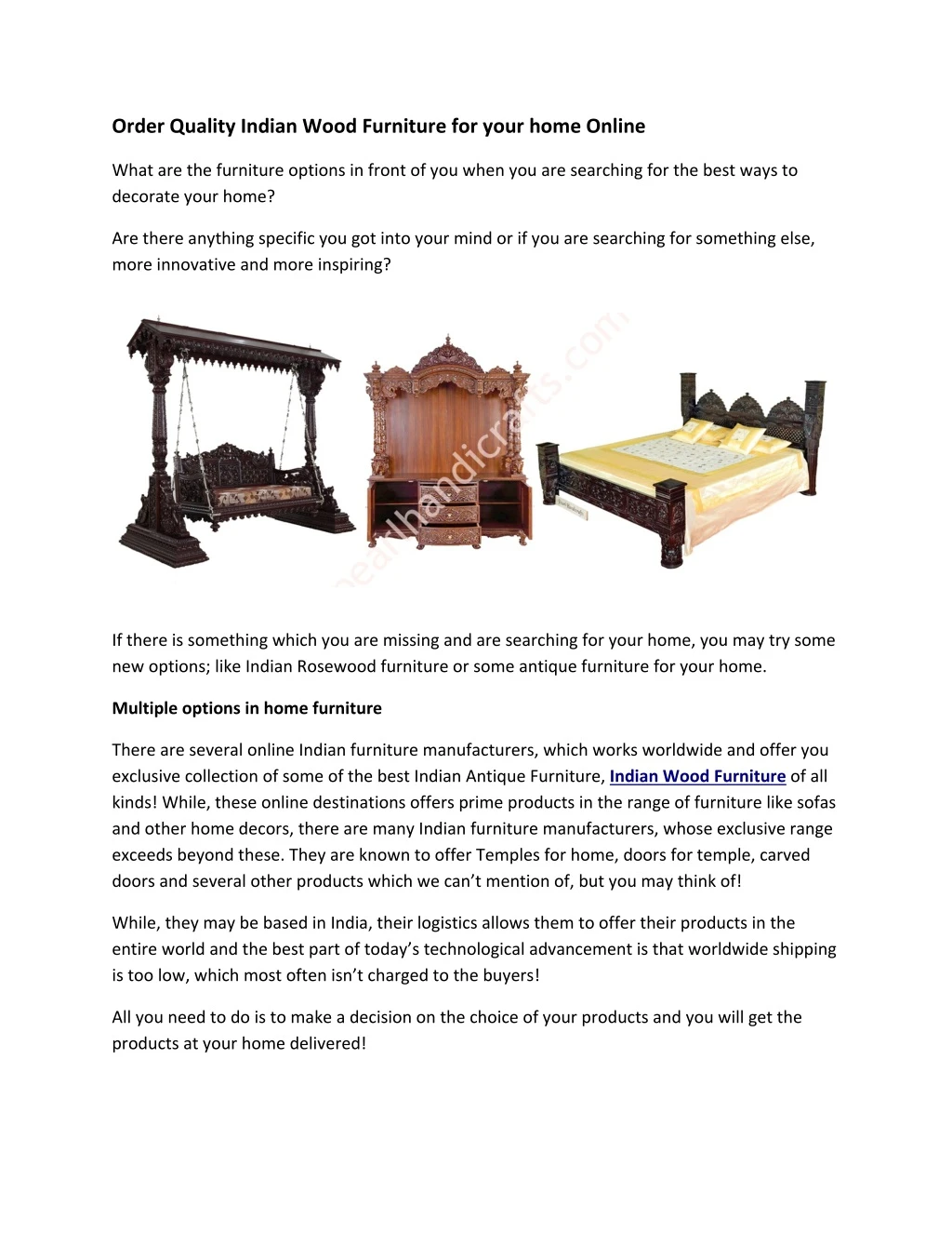 order quality indian wood furniture for your home n.