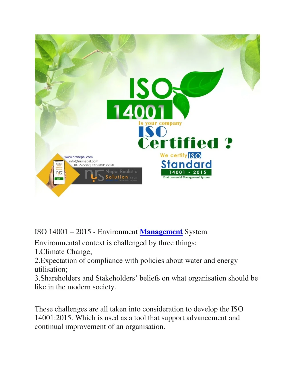 iso 14001 2015 environment management system n.