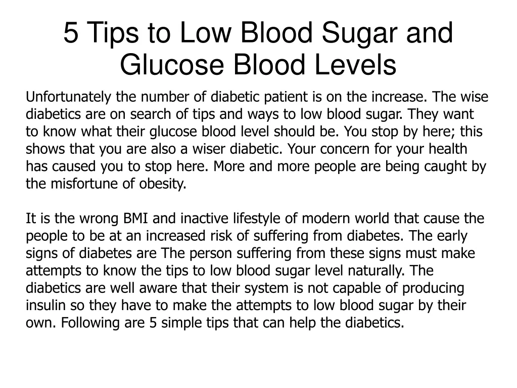 5 tips to low blood sugar and glucose blood levels n.