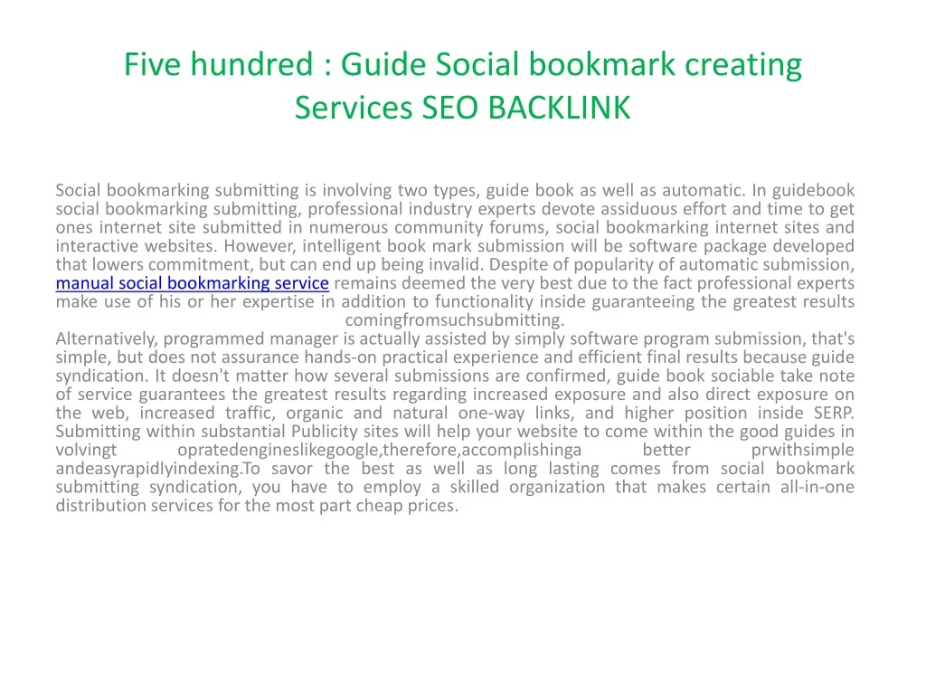 five hundred guide social bookmark creating services seo backlink n.