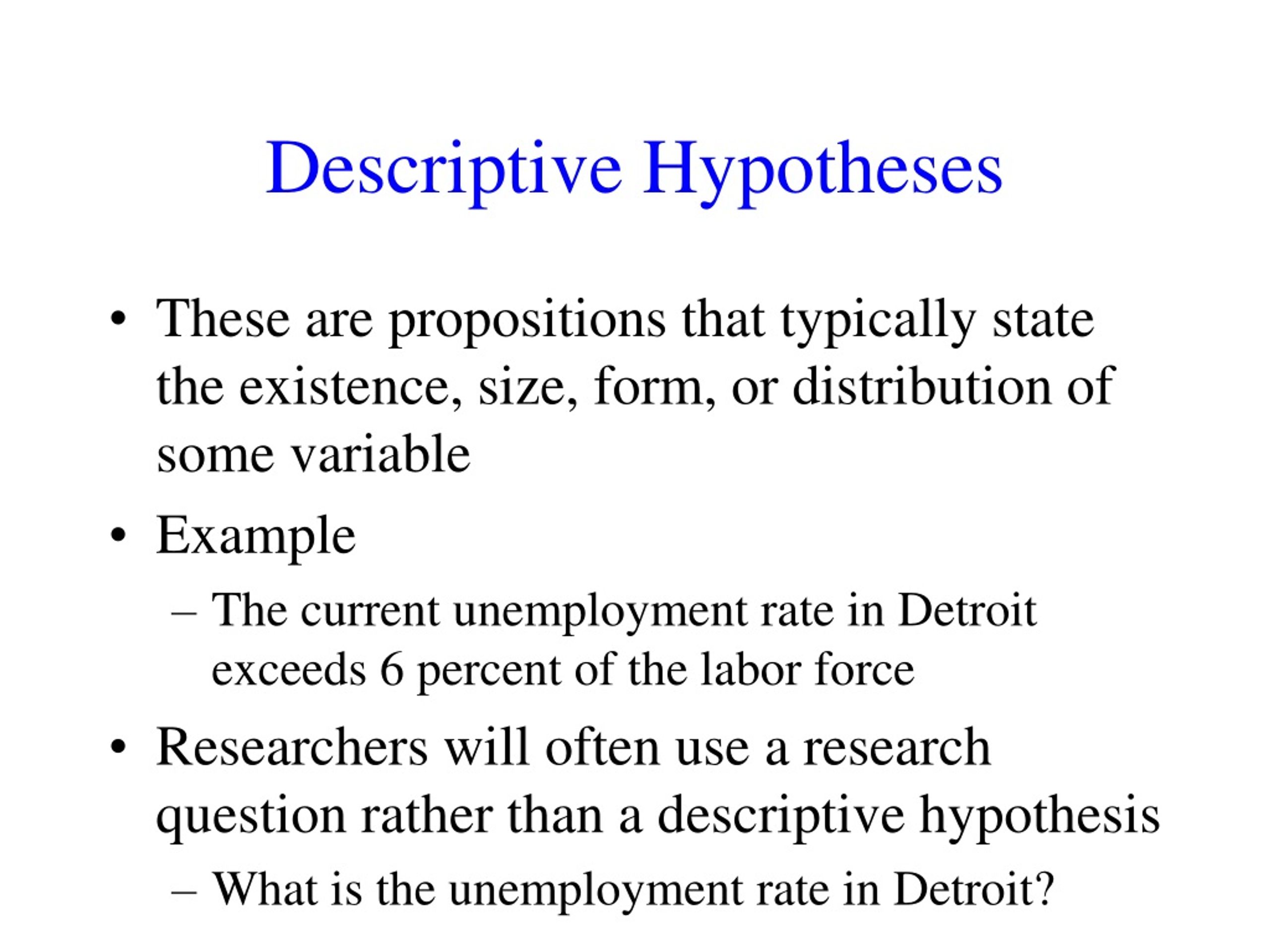example of hypothesis in descriptive research