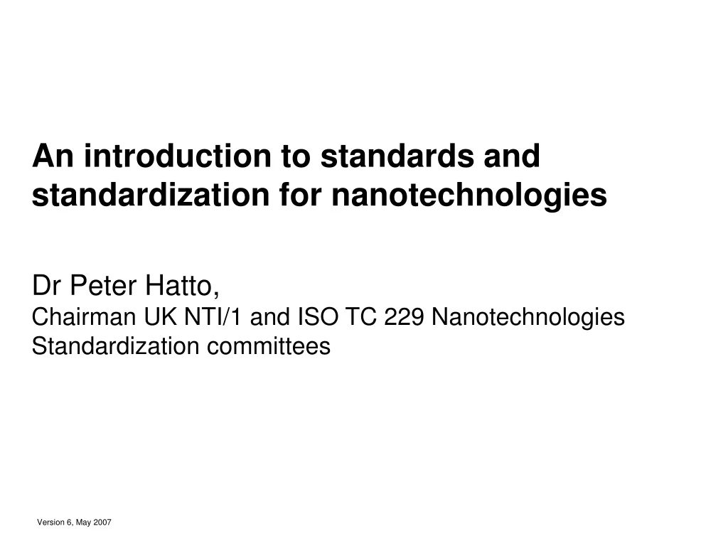 an introduction to standards and standardization for nanotechnologies n.